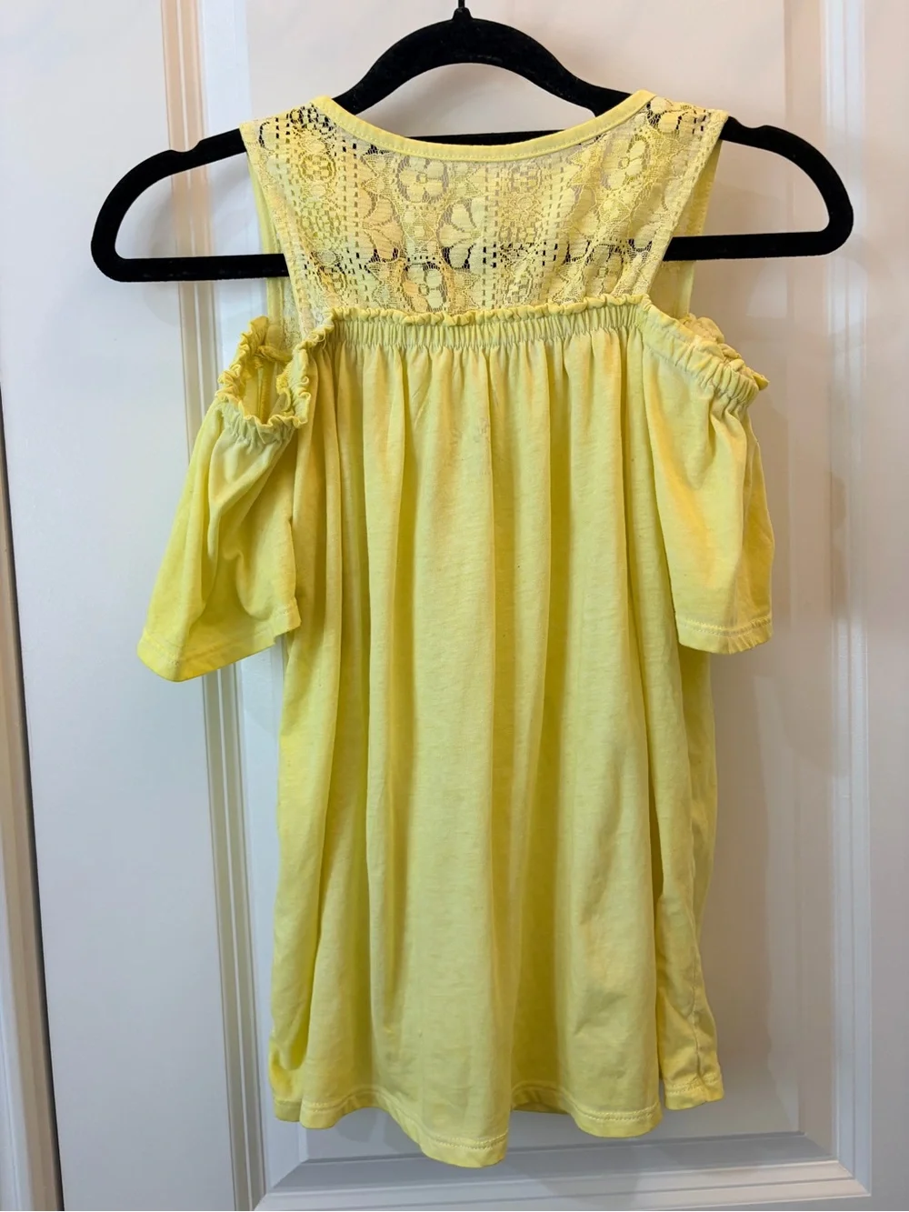 Justice Yellow Cold Shoulder Lace Top Girls Size 12 Boho Tassel Short Sleeve